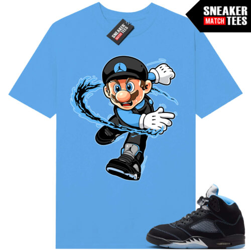 Black Carolina 5 AJ5 Sneaker Match Tees Carolina Blue Mario Fire Kicks