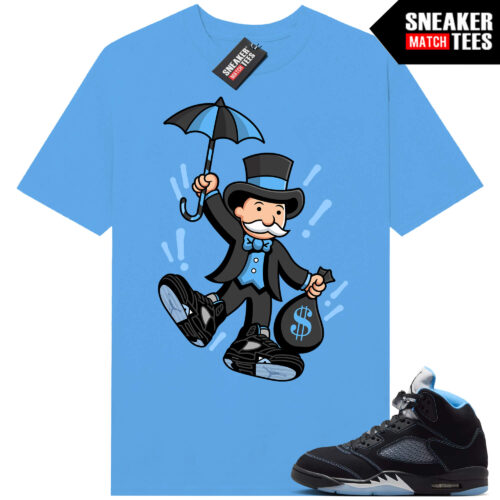 Black Carolina 5 AJ5 Sneaker Match Tees Carolina Blue Monopoly Kicks