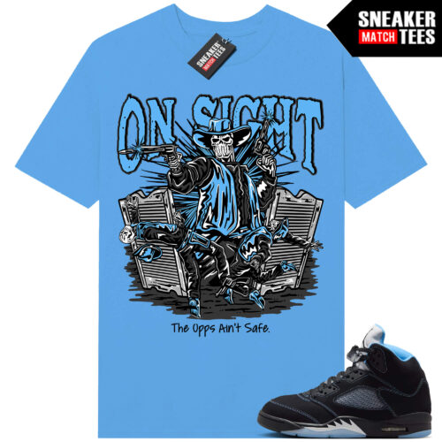 Black Carolina 5 AJ5 Sneaker Match Tees Carolina Blue On Sight