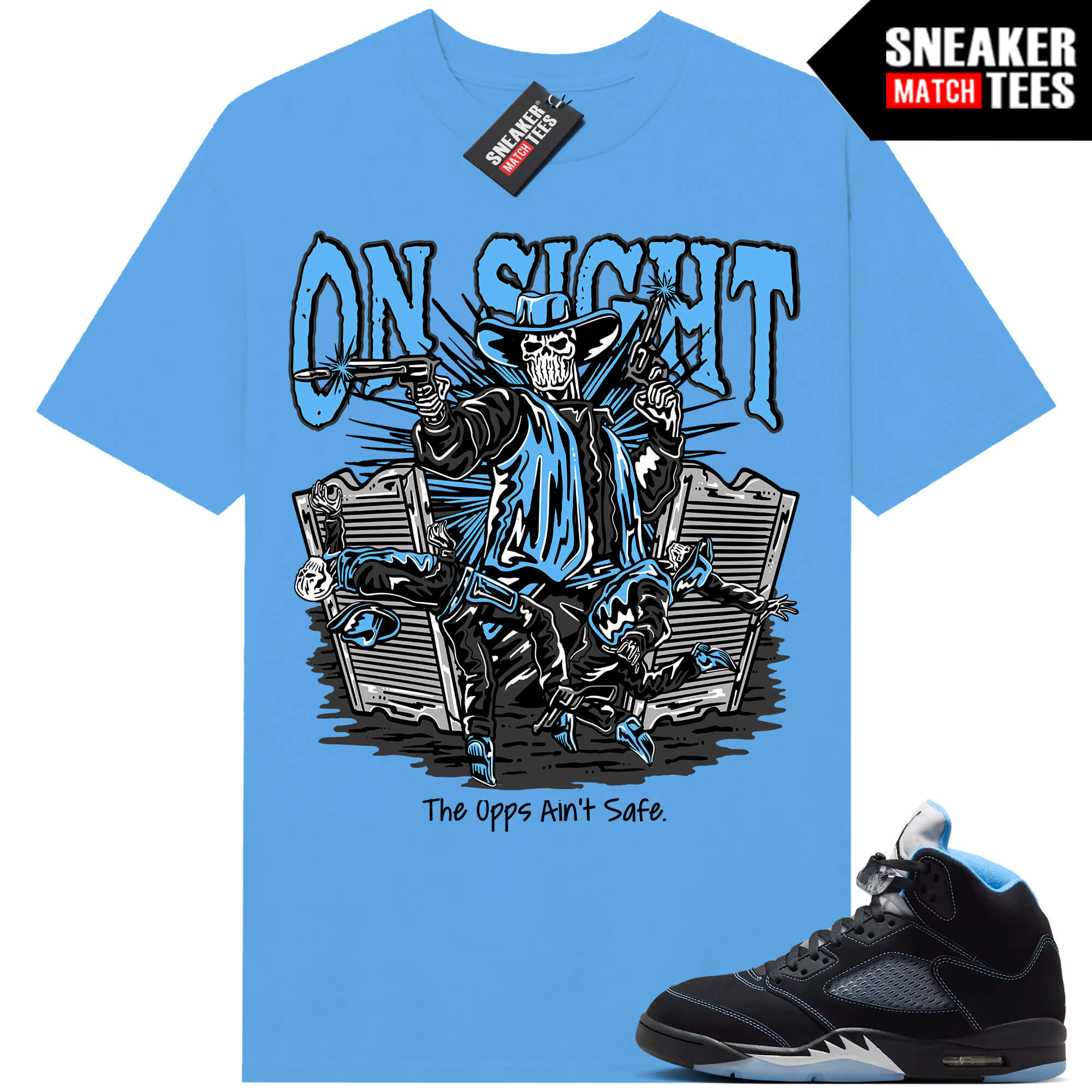 Black Carolina 5 AJ5 Sneaker Match Tees Carolina Blue On Sight