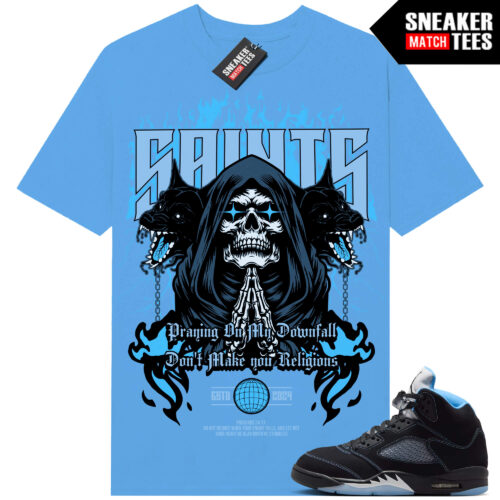 Black Carolina 5 AJ5 Sneaker Match Tees Carolina Blue Saints