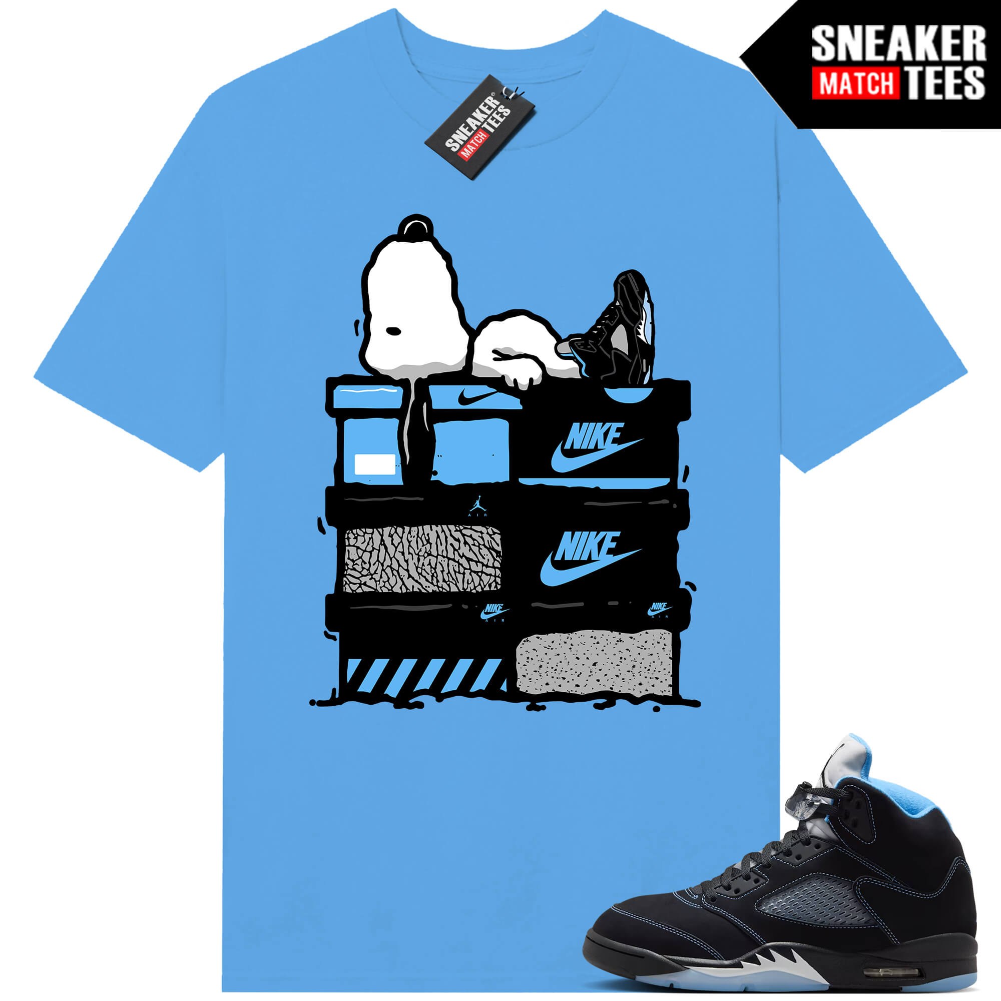 Black Carolina 5 AJ5 Sneaker Match Tees Carolina Blue Sneakerhead Snoopy