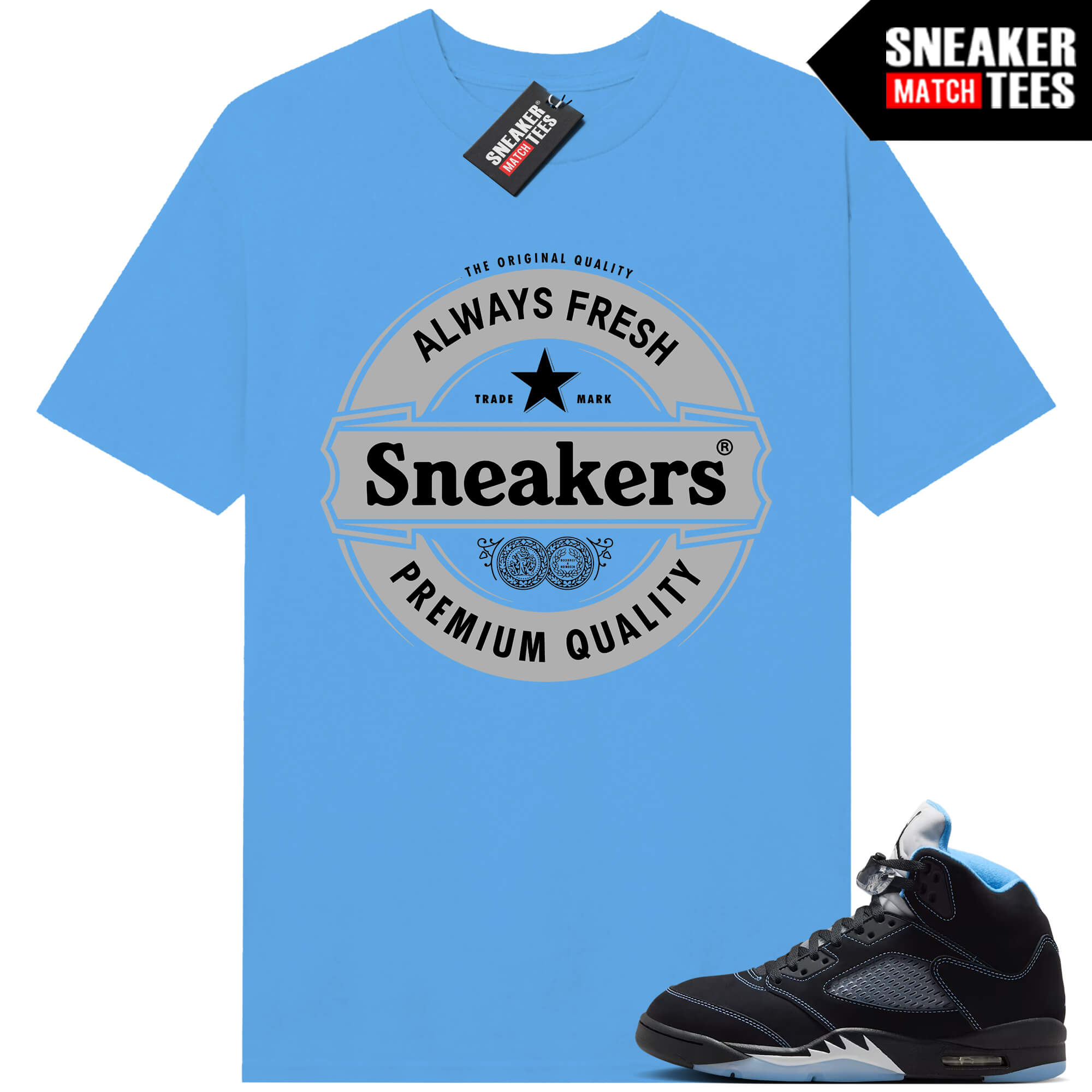 Black Carolina 5 AJ5 Sneaker Match Tees Carolina Blue Sneakers