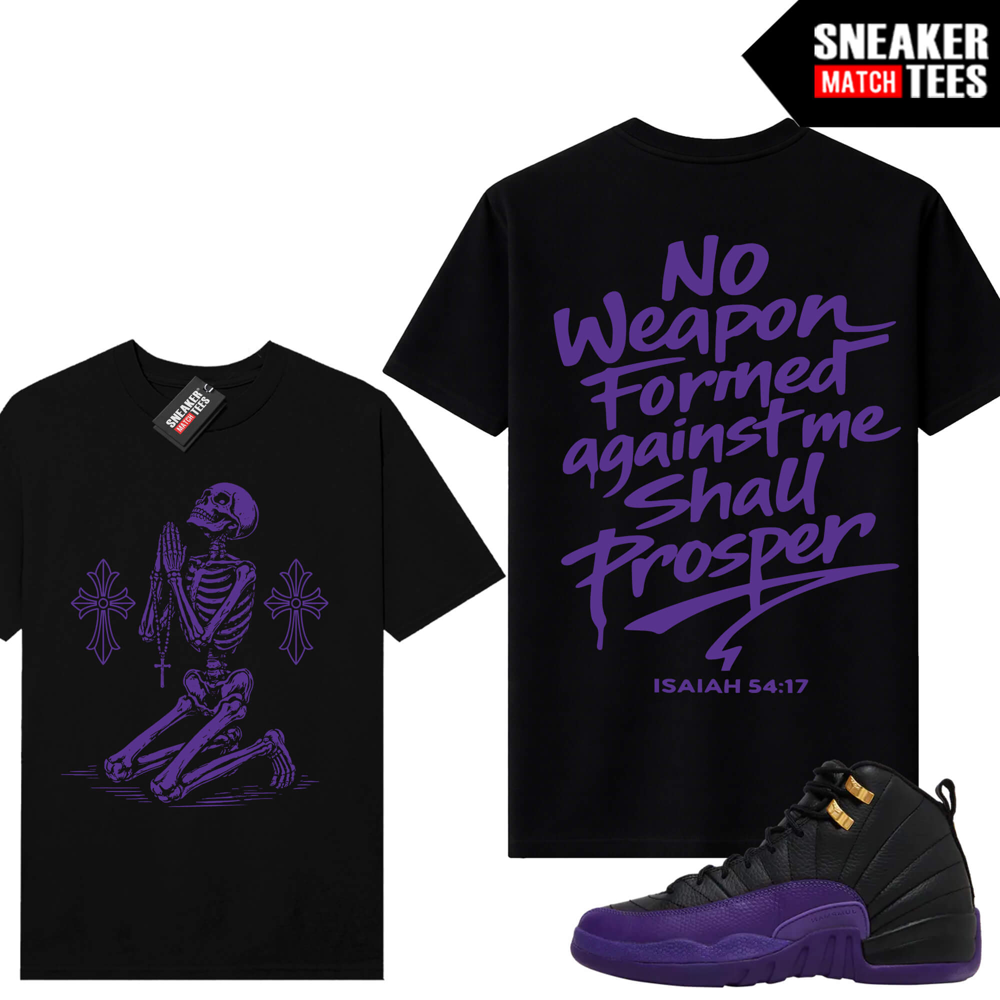 Court Purple 12s AJ12 Sneaker Match Tees Black No Weapon