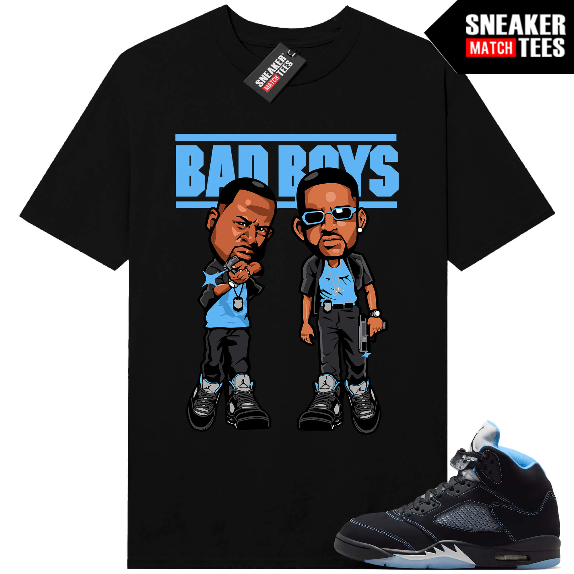 Black Carolina 5 AJ5 Sneaker Match Tees Black Bad Boys