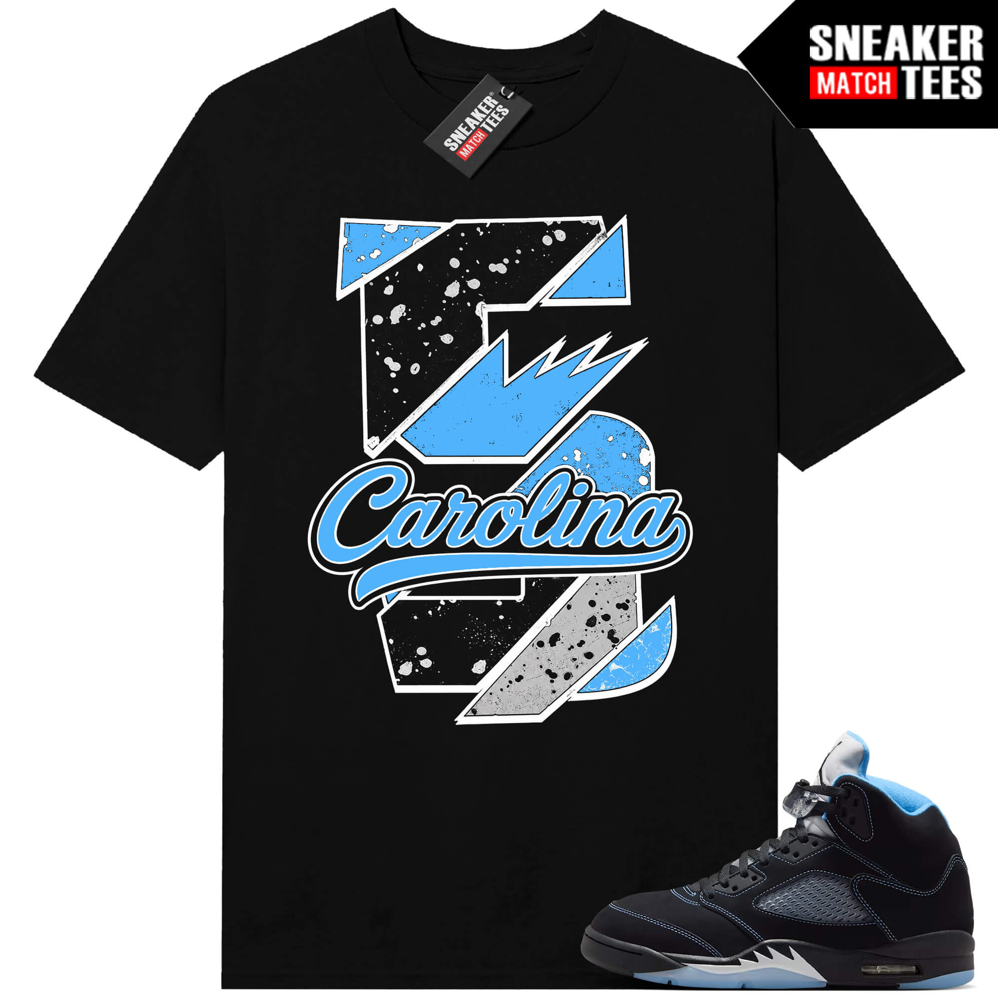 Black Carolina 5 AJ5 Sneaker Match Tees Black Carolina 5
