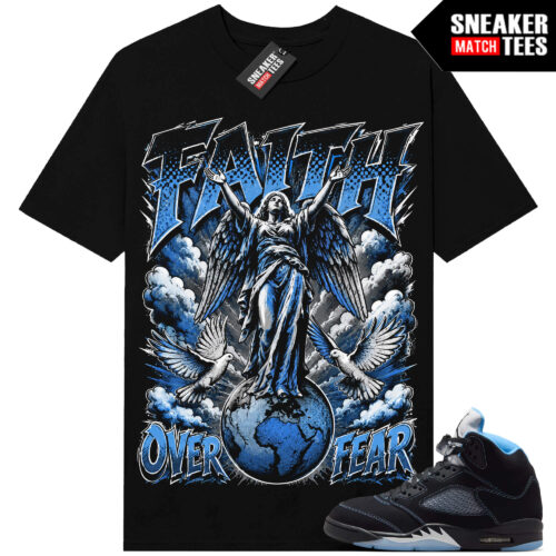 Black Carolina 5 AJ5 Sneaker Match Tees Black Faith Over Fear V2