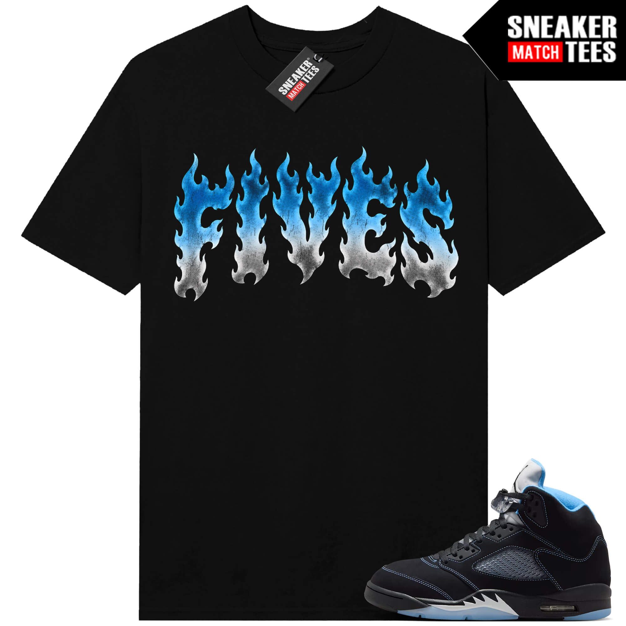 Black Carolina 5 AJ5 Sneaker Match Tees Black Fives flame
