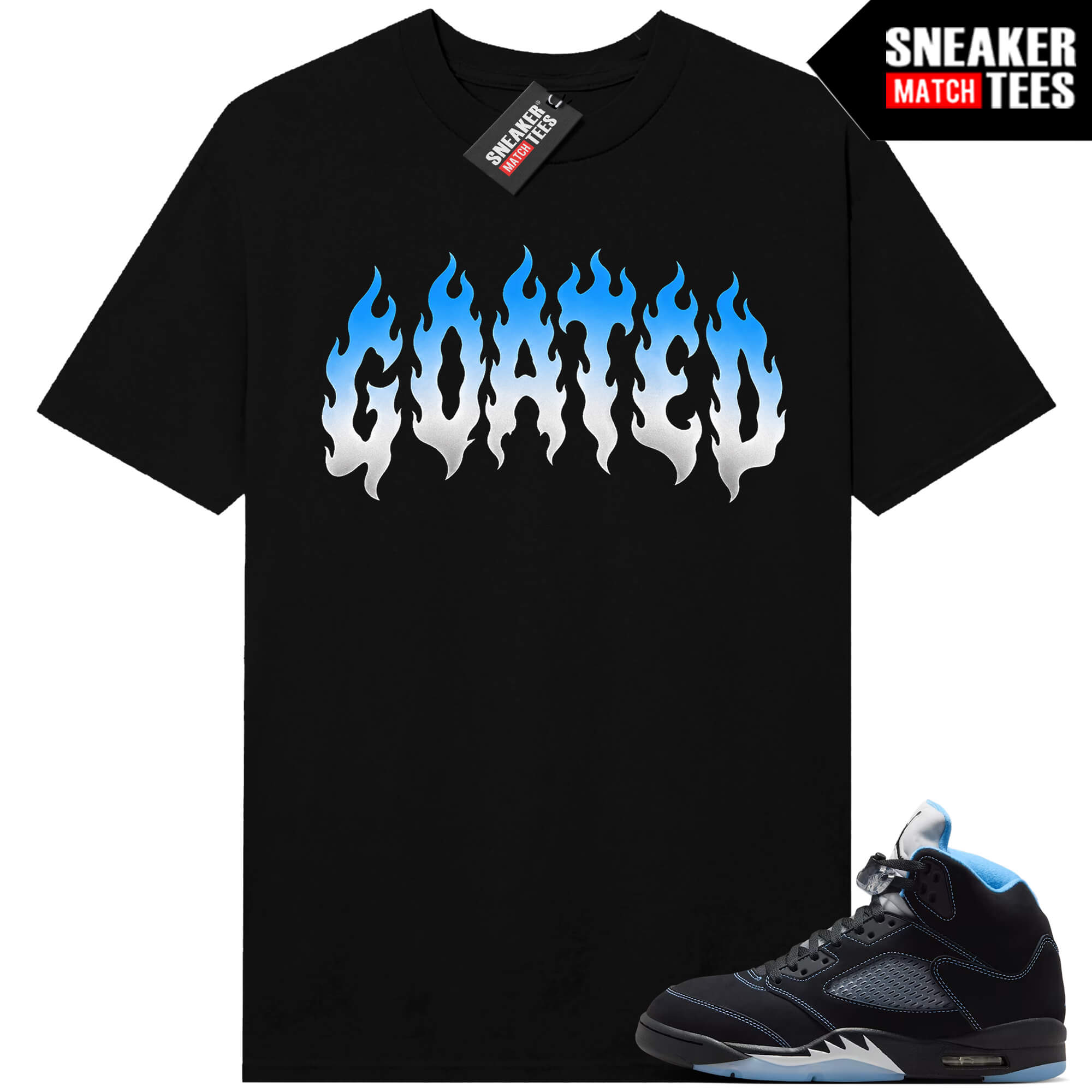 Black Carolina 5 AJ5 Sneaker Match Tees Black GOATED flame