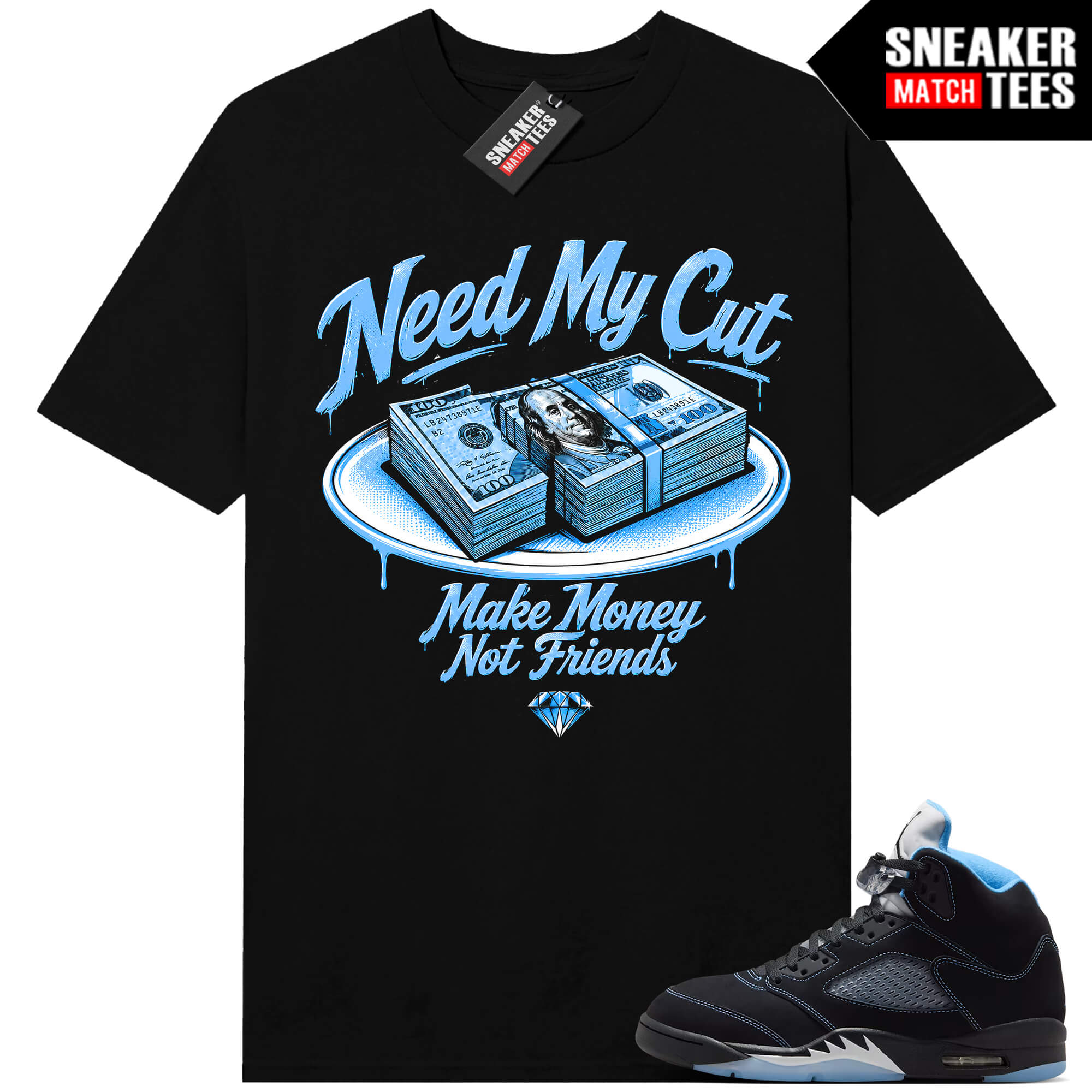 Black Carolina 5 AJ5 Sneaker Match Tees Black Need My Cut