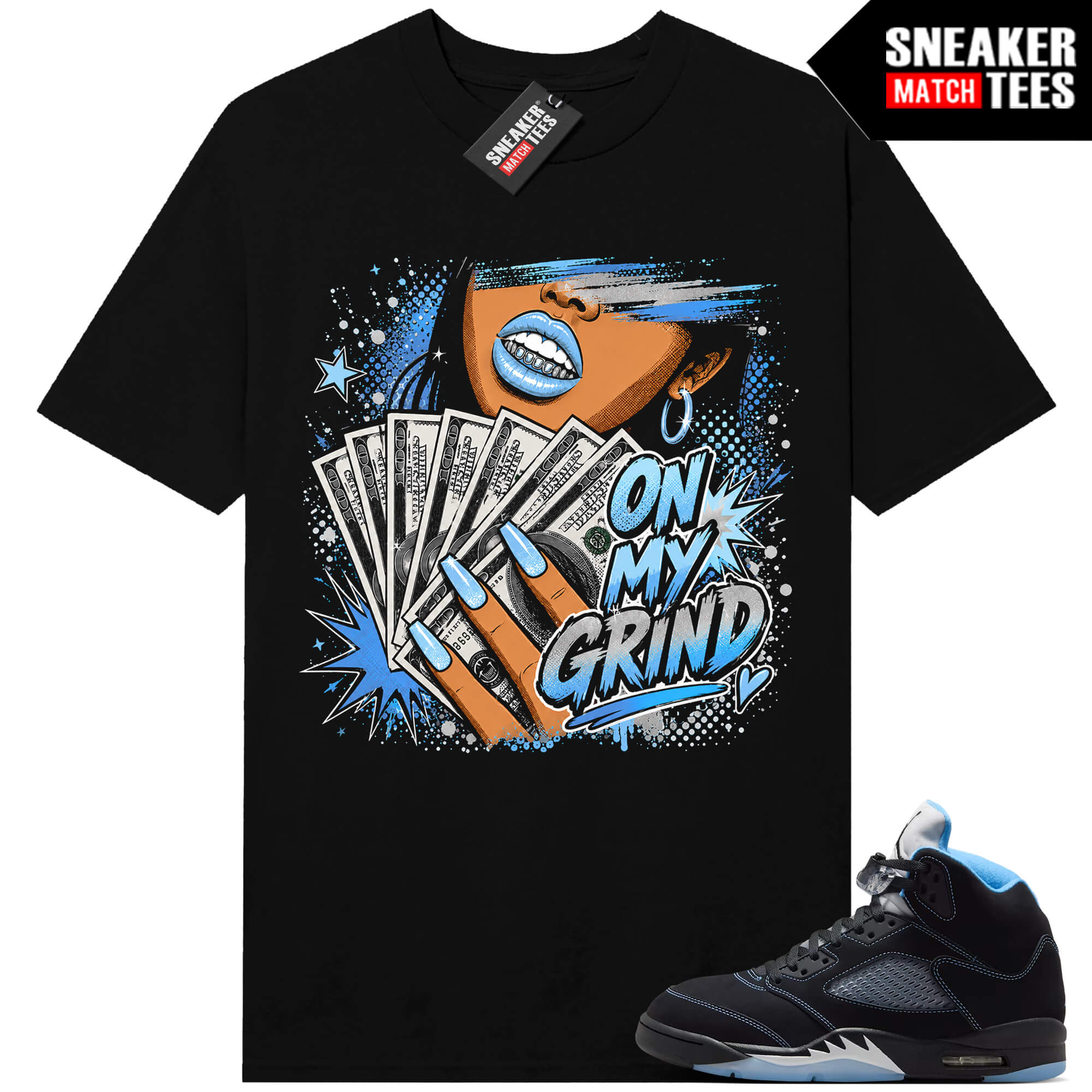 Black Carolina 5 AJ5 Sneaker Match Tees Black On My Grind