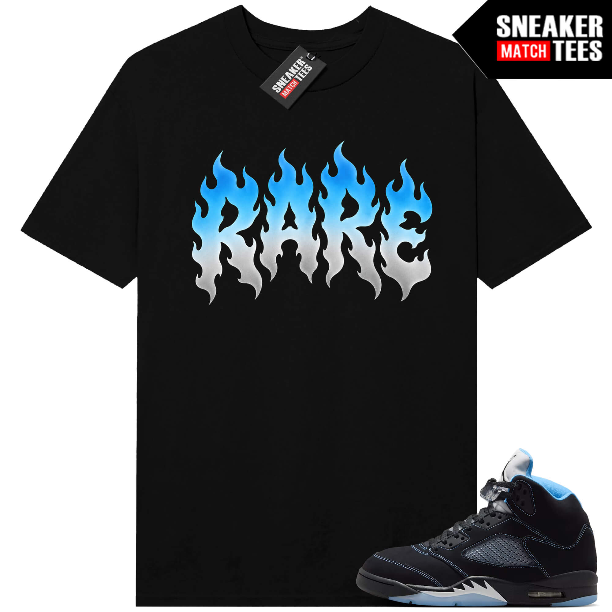 Black Carolina 5 AJ5 Sneaker Match Tees Black Rare flame