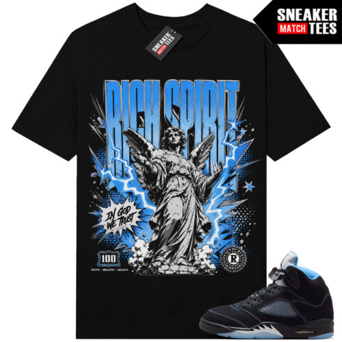 Black Carolina 5 AJ5 Sneaker Match Tees Black Rich Spirit V2