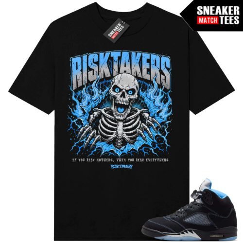 Black Carolina 5 AJ5 Sneaker Match Tees Black Risktakers Skeleton