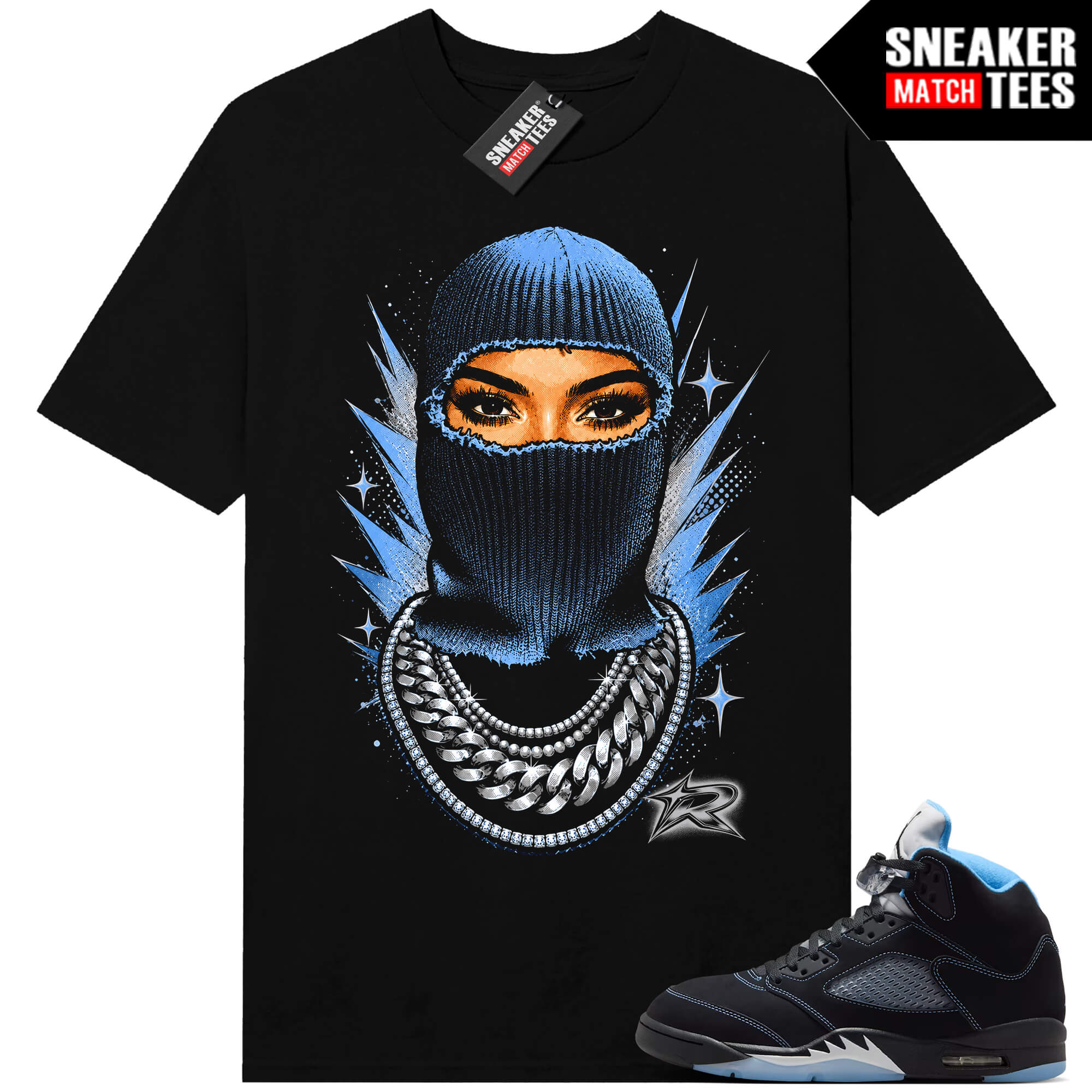 Black Carolina 5 AJ5 Sneaker Match Tees Black Risktakers Ski Mask Girl