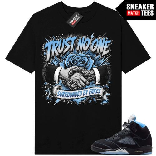 Black Carolina 5 AJ5 Sneaker Match Tees Black Snakes Trust No One V2