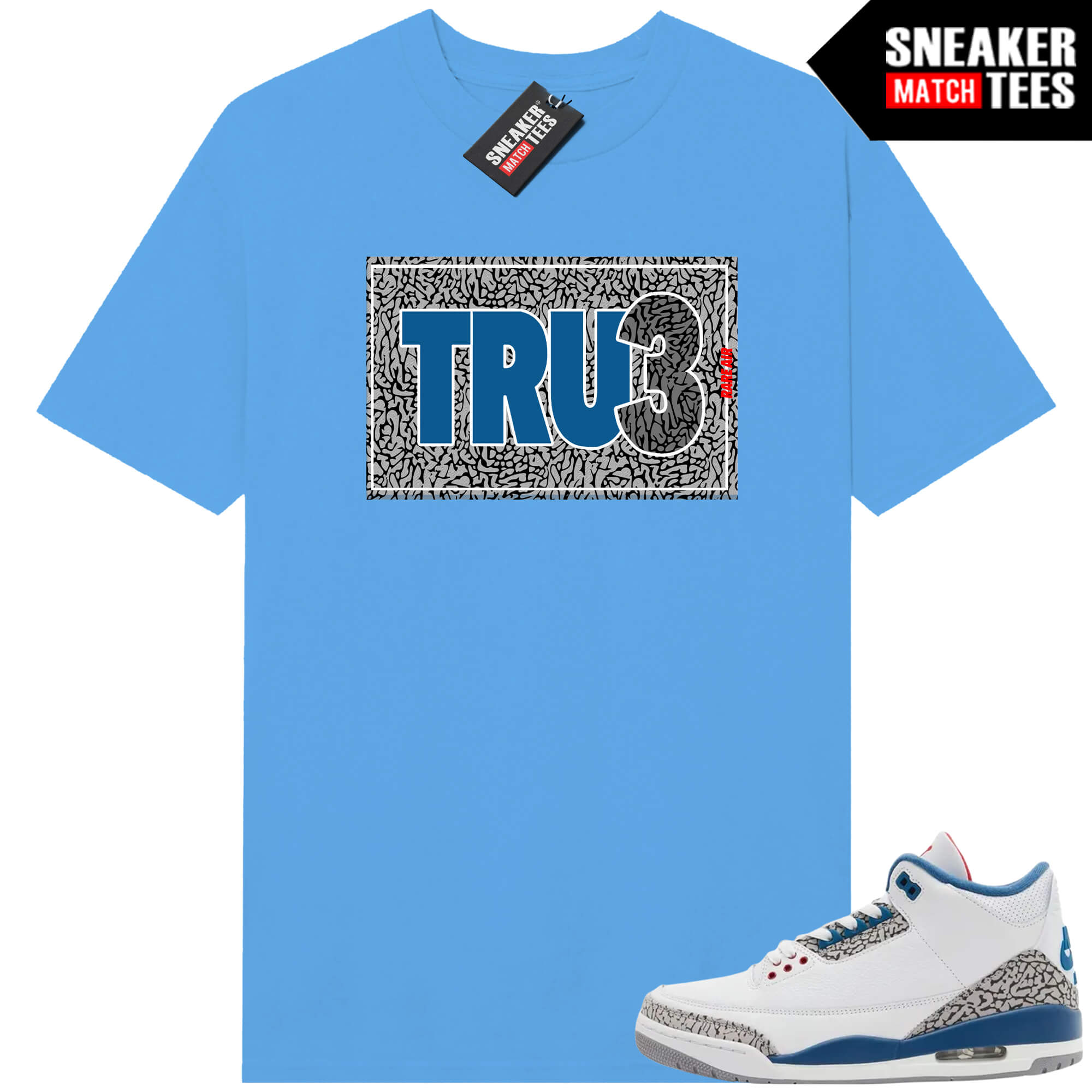 True Blue 3 AJ3 Sneaker Match Tees Baby Blue True Box