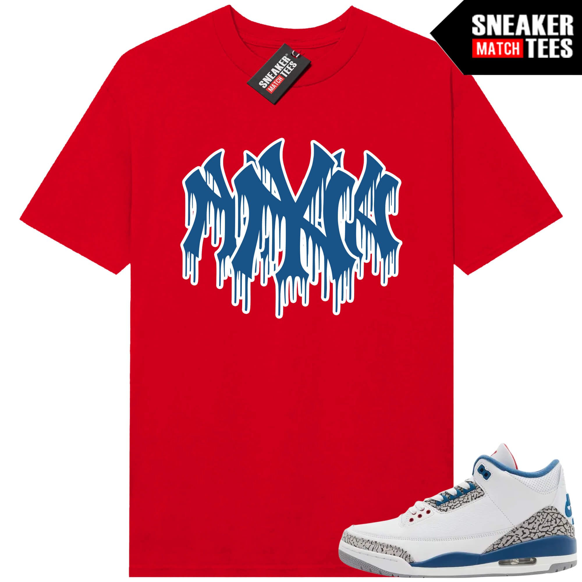 True Blue 3 AJ3 Sneaker Match Tees Red NY Drip Triple Logo