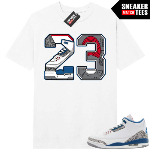 True Blue 3 AJ3 Sneaker Match Tees White 23 Sole