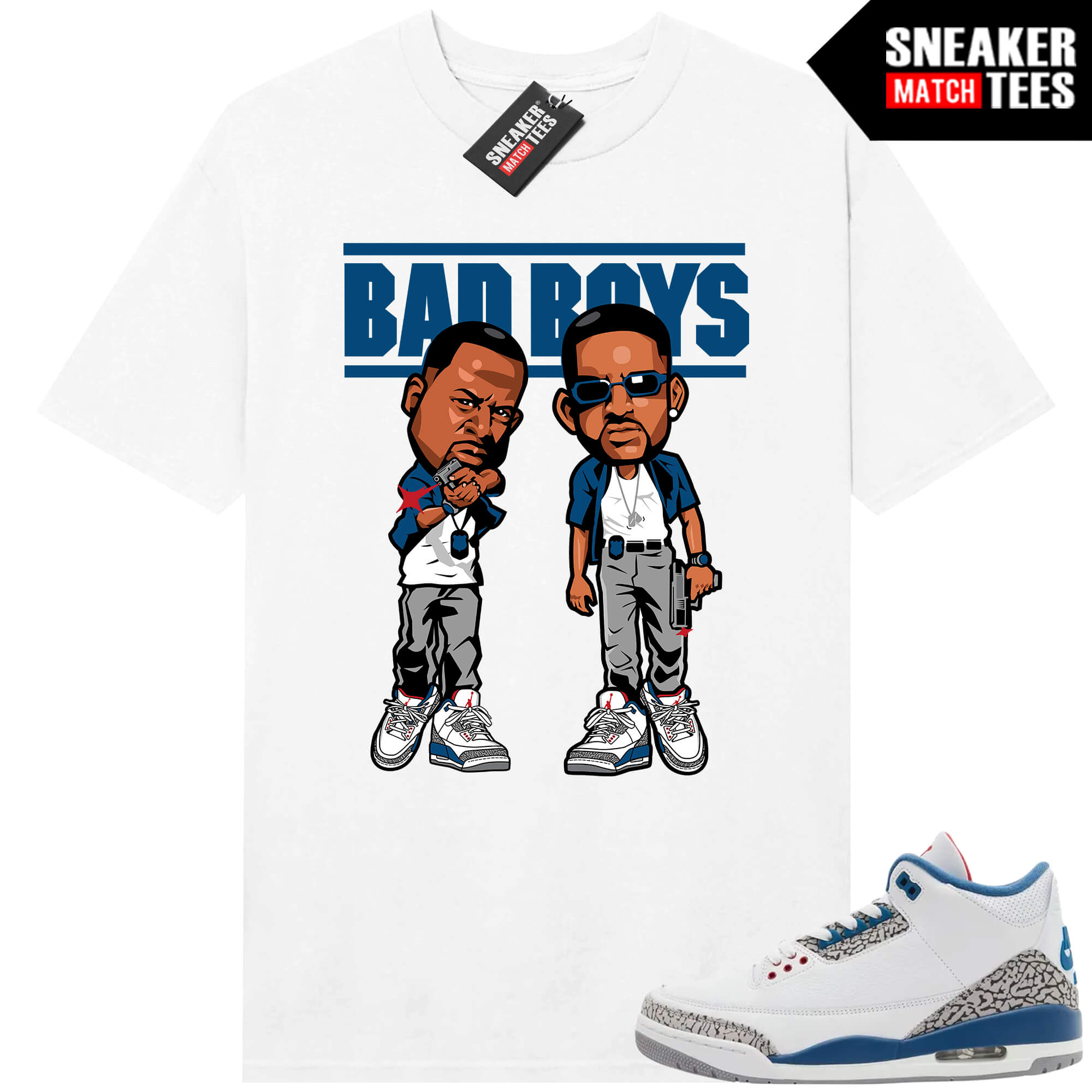 True Blue 3 AJ3 Sneaker Match Tees White Bad Boys