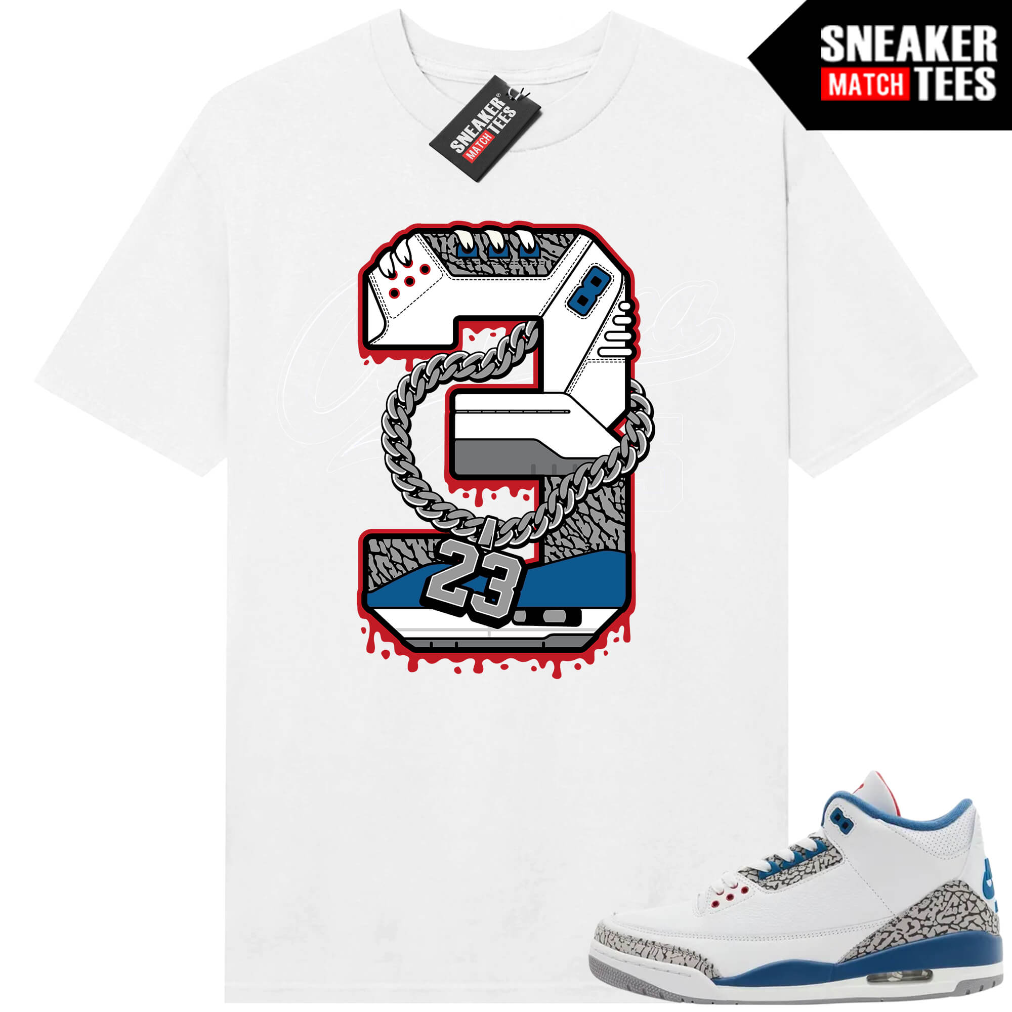 True Blue 3 AJ3 Sneaker Match Tees White Big 3
