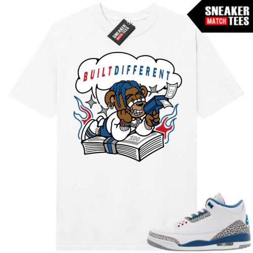 True Blue 3 AJ3 Sneaker Match Tees White Built Different Bear Toon