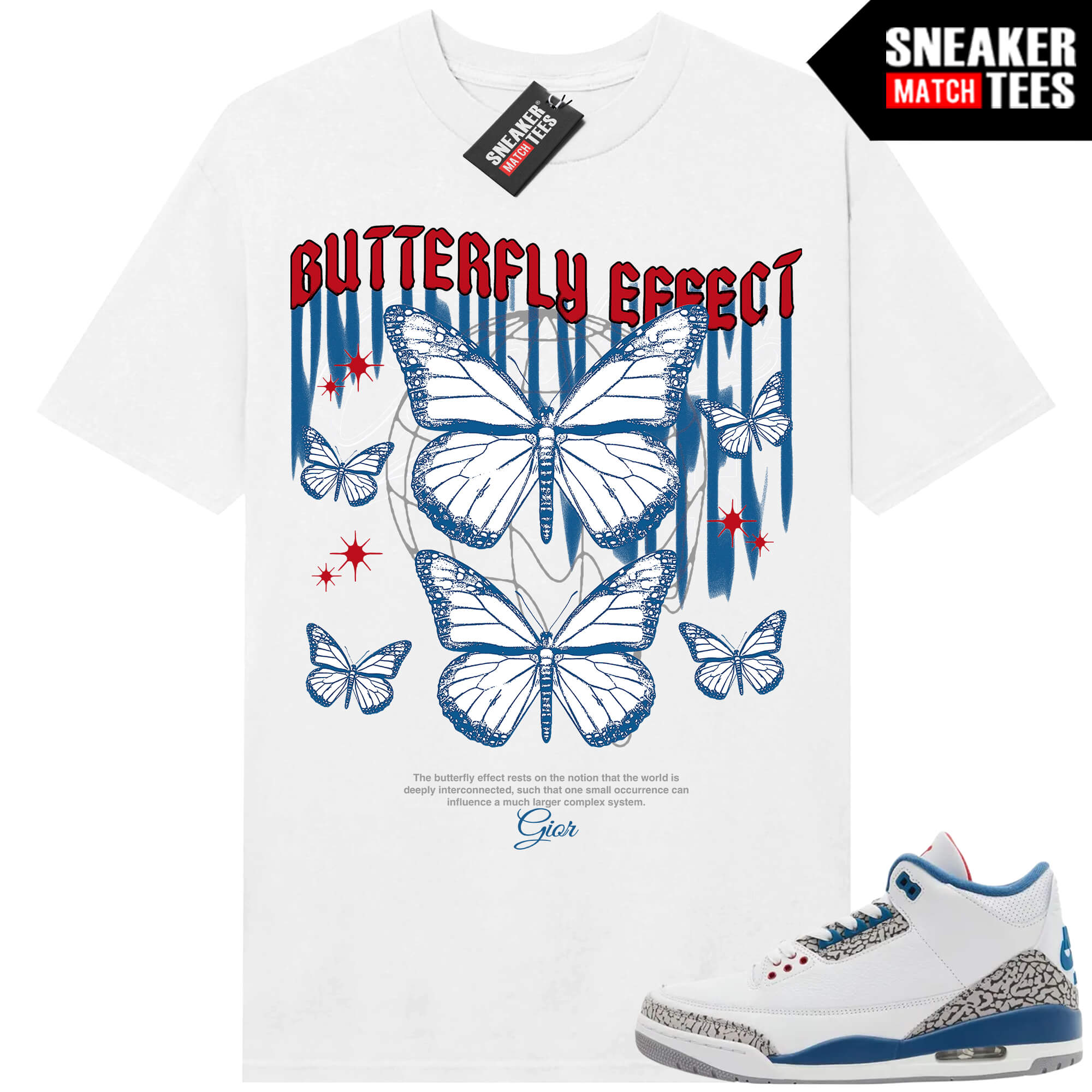 True Blue 3 AJ3 Sneaker Match Tees White Butterfly Effect