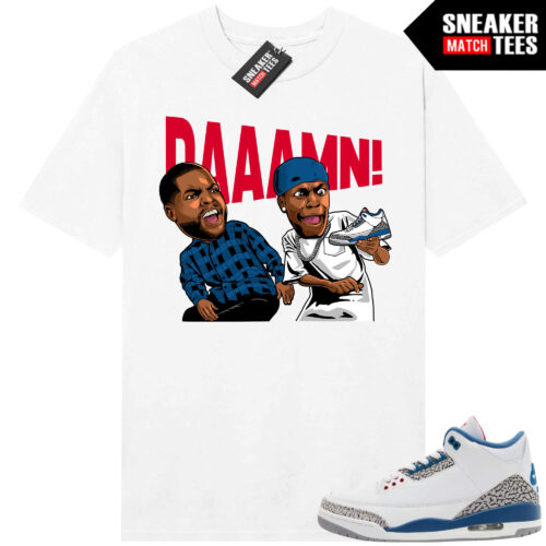True Blue 3 AJ3 Sneaker Match Tees White DAAAMN