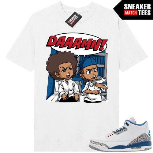 True Blue 3 AJ3 Sneaker Match Tees White DAAAMN x Boondocks