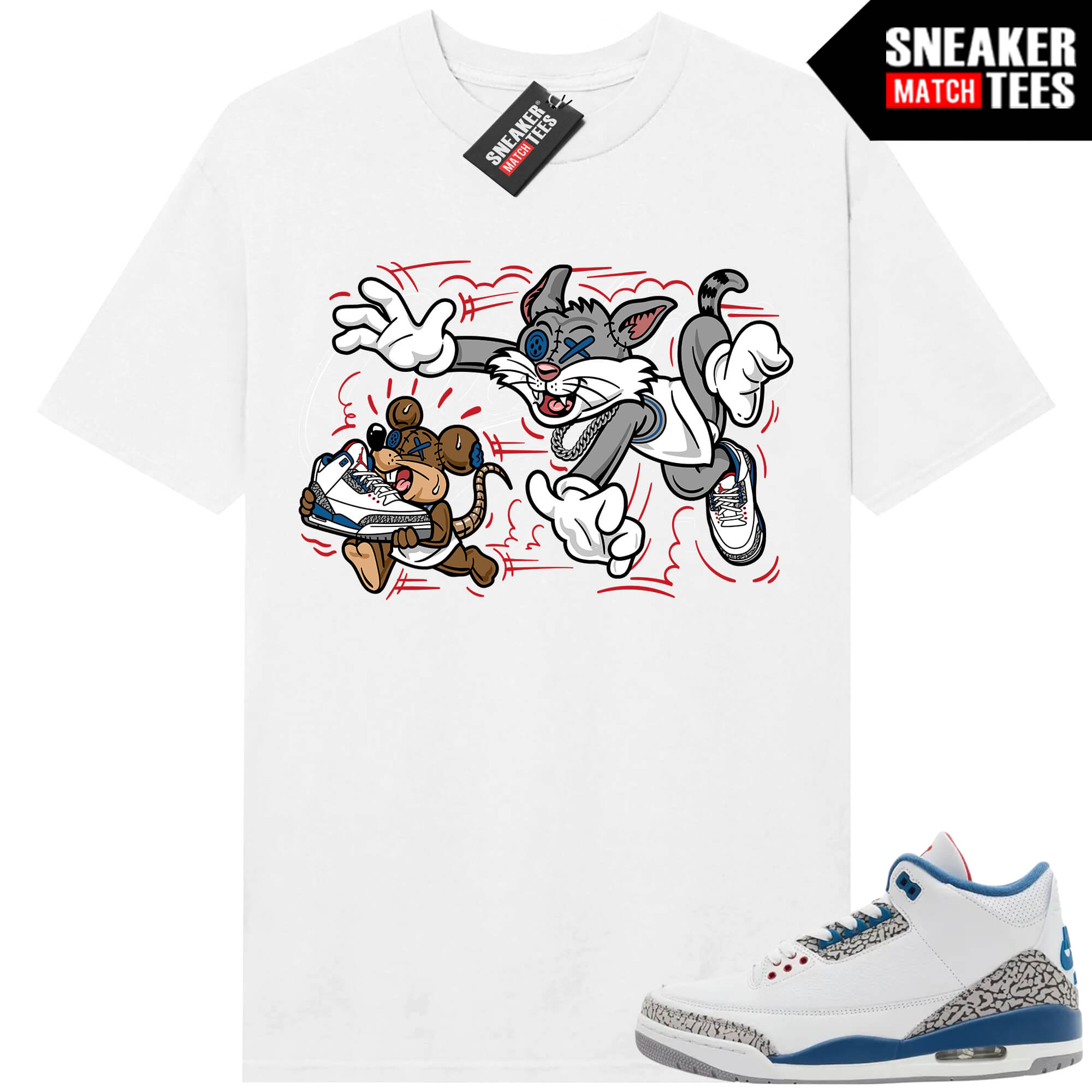 True Blue 3 AJ3 Sneaker Match Tees White Finessed
