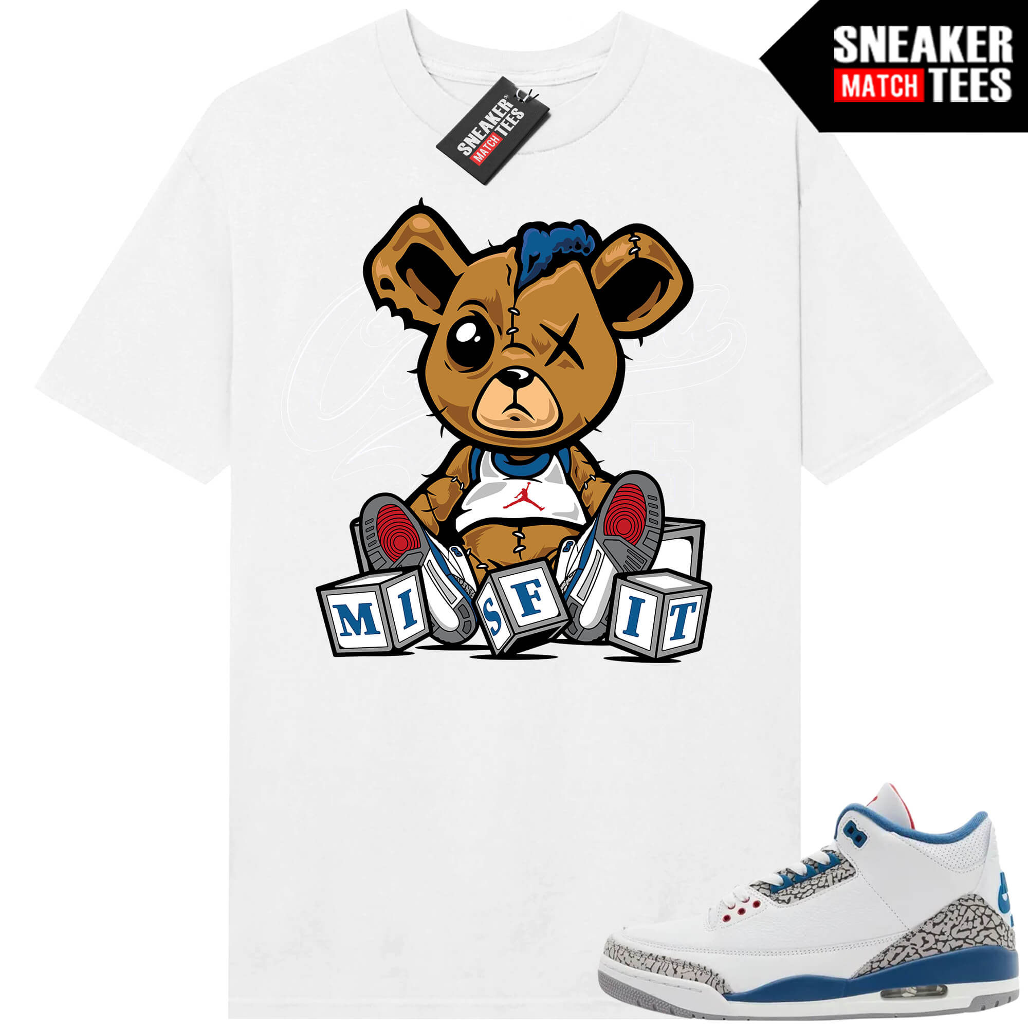 True Blue 3 AJ3 Sneaker Match Tees White Misfit Teddy