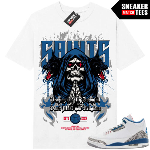 True Blue 3 AJ3 Sneaker Match Tees White Saints Oversized Print