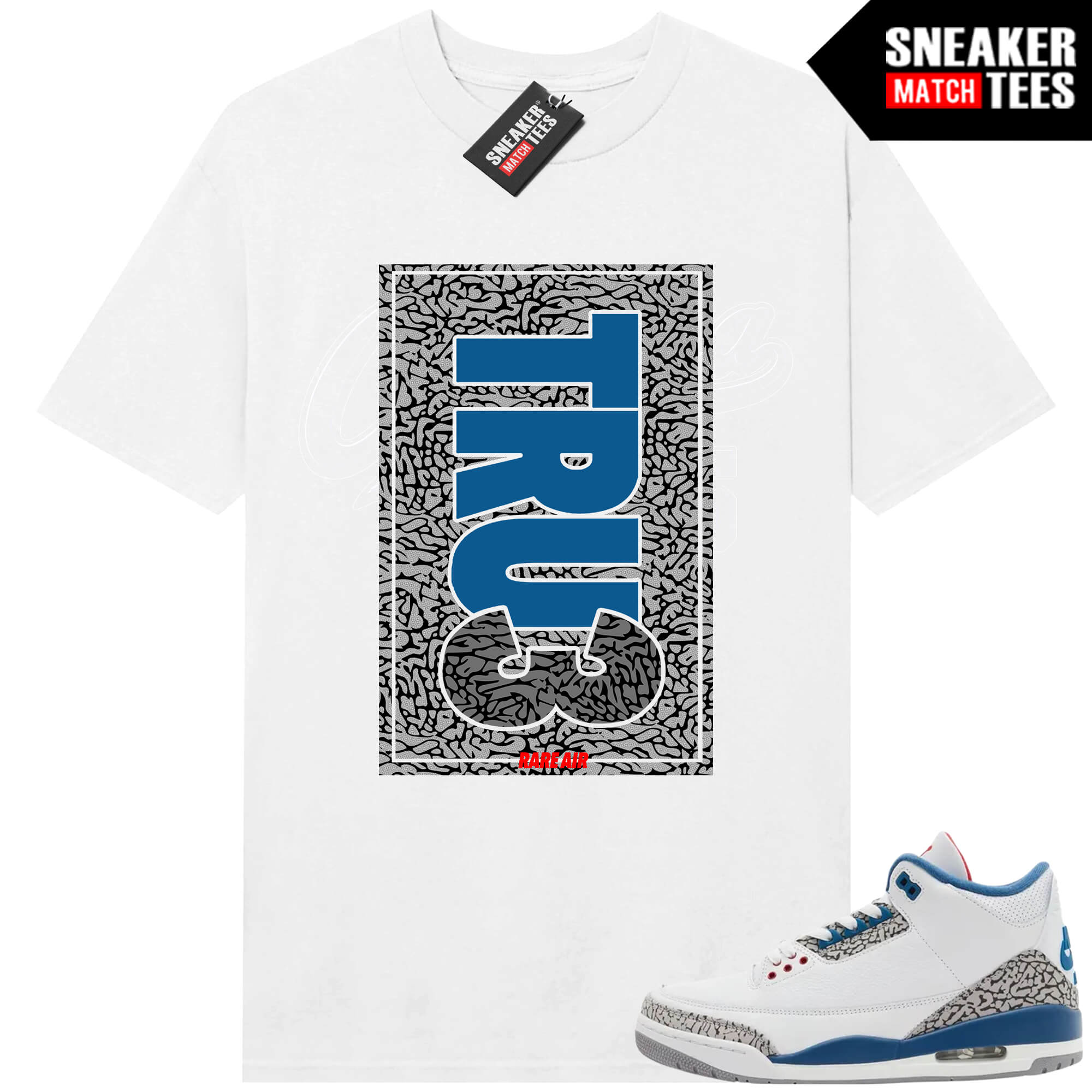 True Blue 3 AJ3 Sneaker Match Tees White True Box