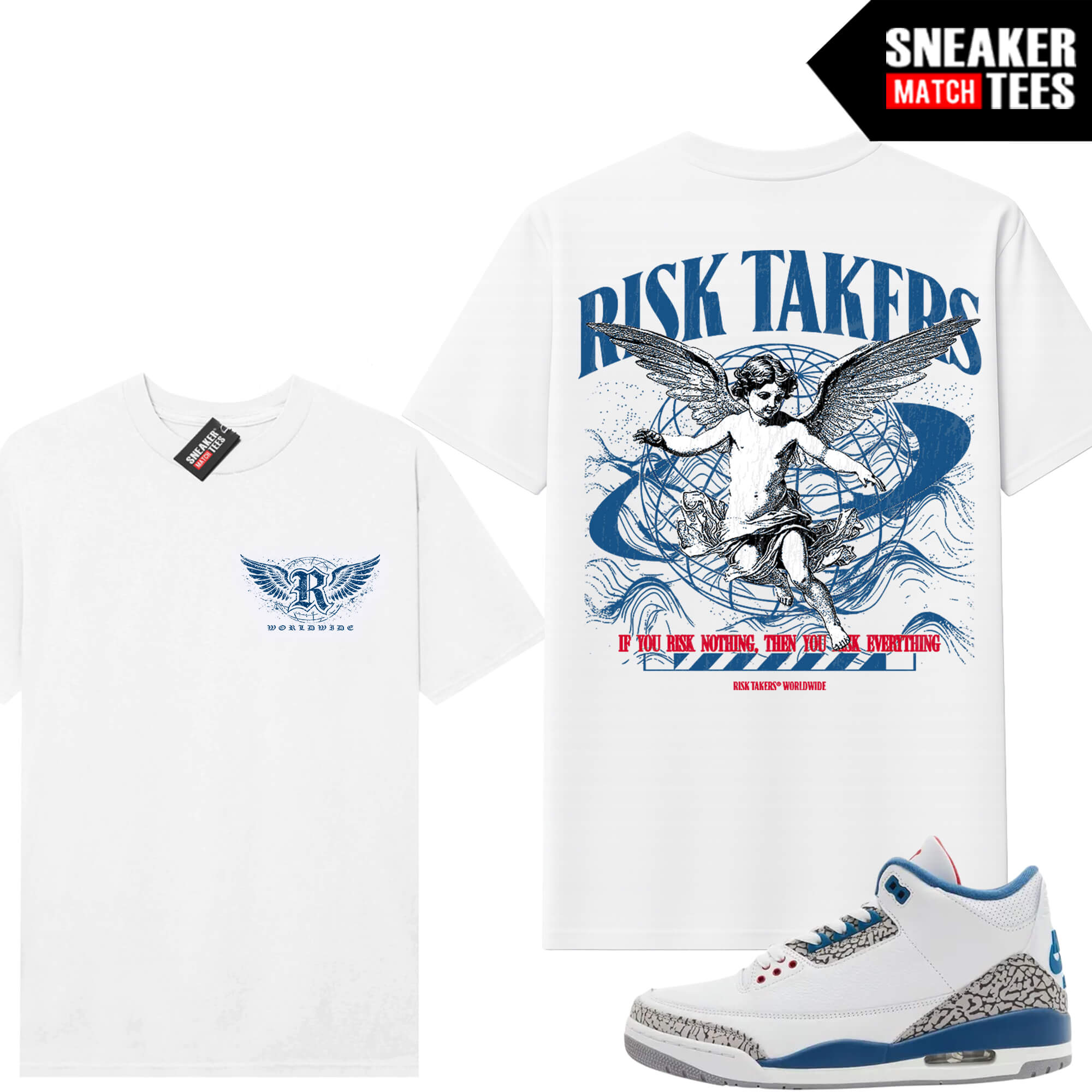 True Blue 3 AJ3 Sneaker Match Tees White V2 Risktakers Worldwide