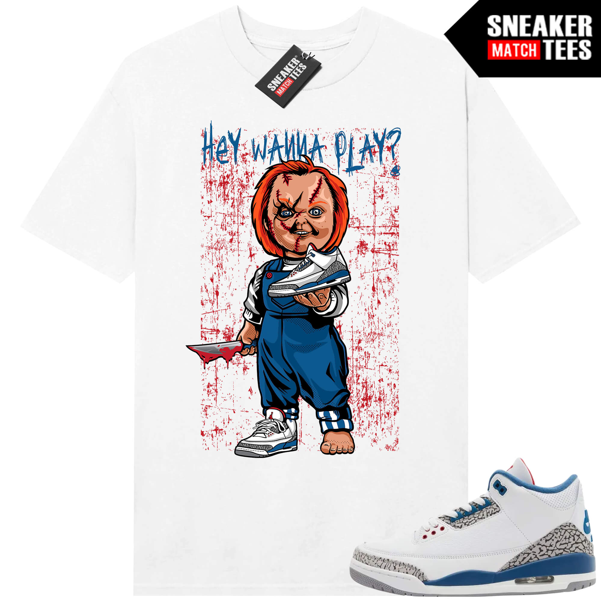 True Blue 3 AJ3 Sneaker Match Tees White Wanna Play