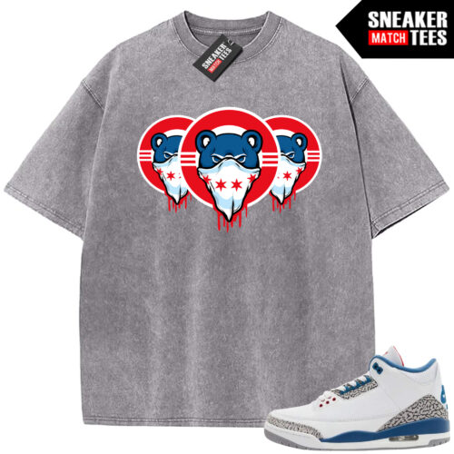 True Blue 3 AJ3 Sneaker Match Vintage Wash Tee Light Grey Chicago Triple Drip Logo