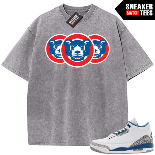 True Blue 3 AJ3 Sneaker Match Vintage Wash Tee Light Grey Chicago Triple Logo