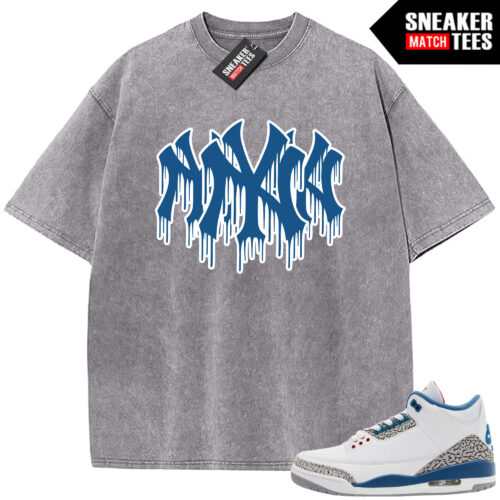 True Blue 3 AJ3 Sneaker Match Vintage Wash Tee Light Grey NY Drip Triple Logo