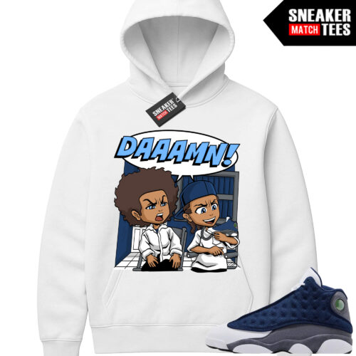 Flint 13 AJ13 Sneaker Match Graphic Hoodie White DAAAM x Boondocks Parody