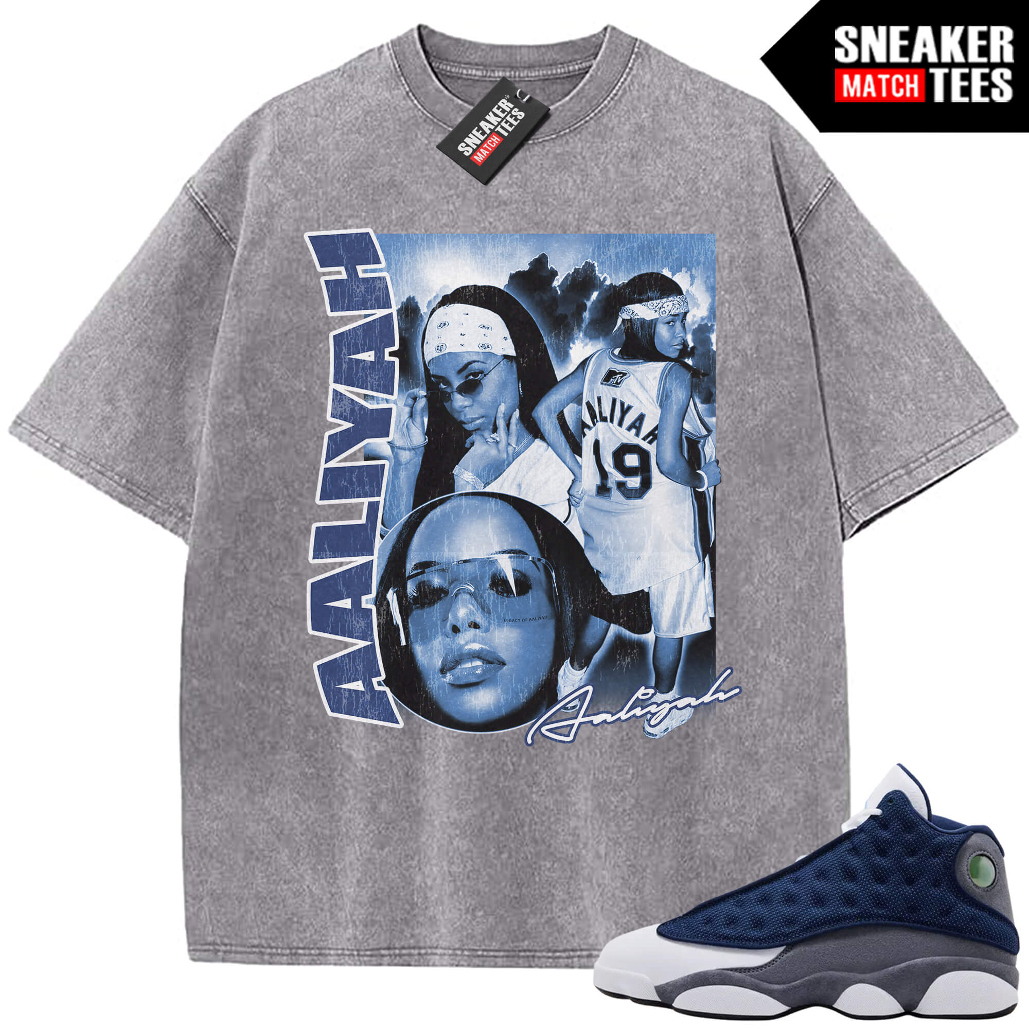 Flint 13 AJ13 Sneaker Match Vintage Wash Tee Light Grey Aaliyah rap