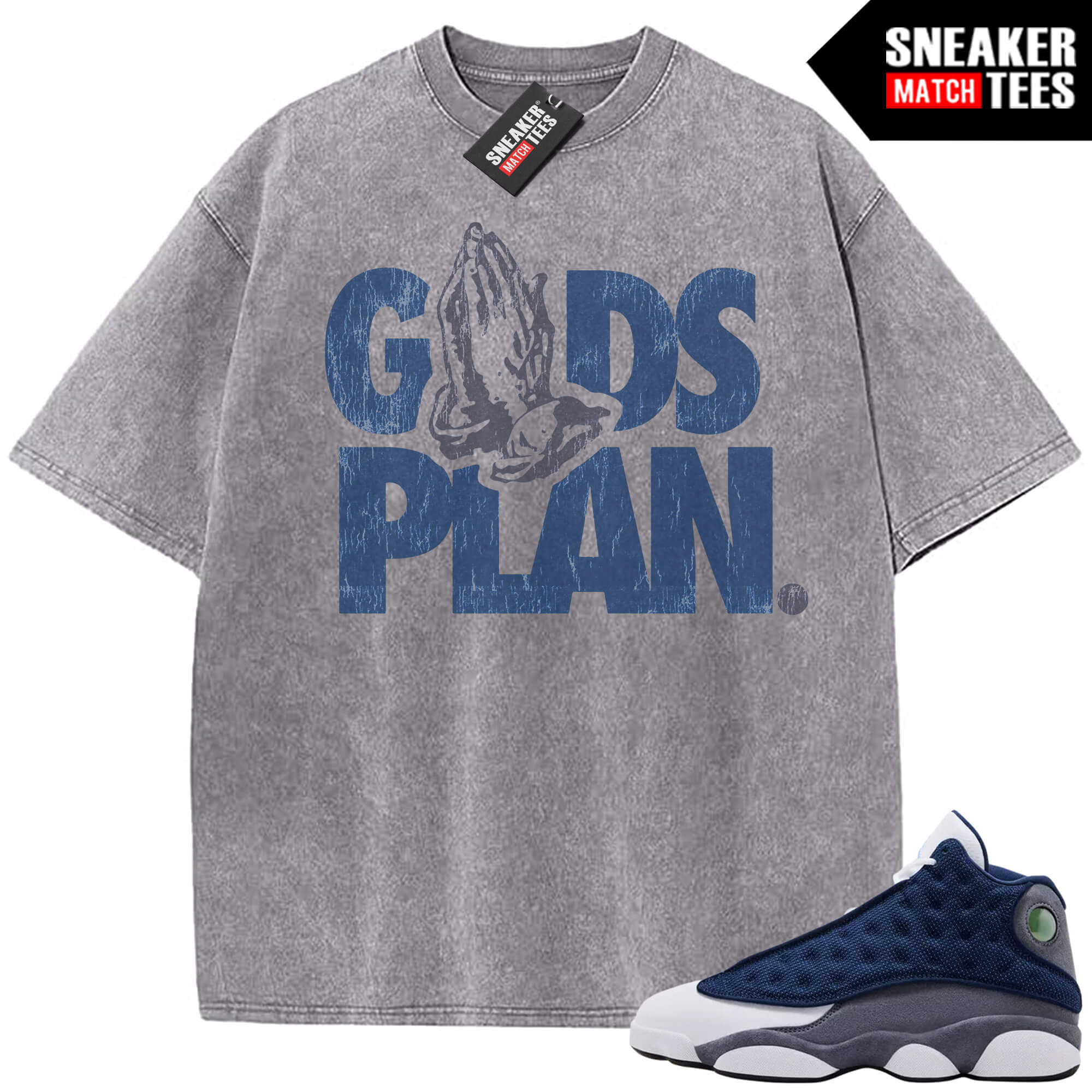 Flint 13 AJ13 Sneaker Match Vintage Wash Tee Light Grey Gods Plan