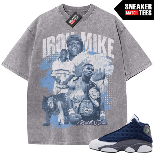 Flint 13 AJ13 Sneaker Match Vintage Wash Tee Light Grey Iron Mike OVERSIZED print