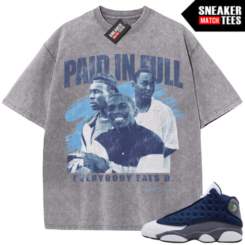 Flint 13 AJ13 Sneaker Match Vintage Wash Tee Light Grey Paid In Full Oversized Print