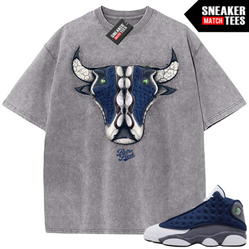 Flint 13 AJ13 Sneaker Match Vintage Wash Tee Light Grey Retro Fresh Bull
