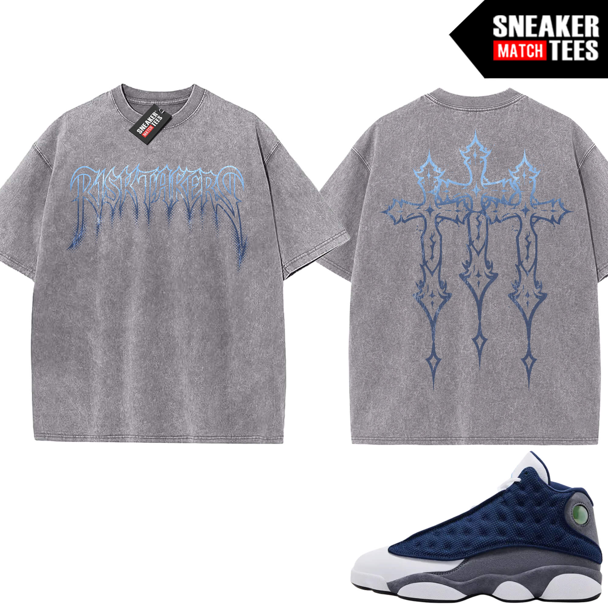 Flint 13 AJ13 Sneaker Match Vintage Wash Tee Light Grey Ristakers Triple Cross