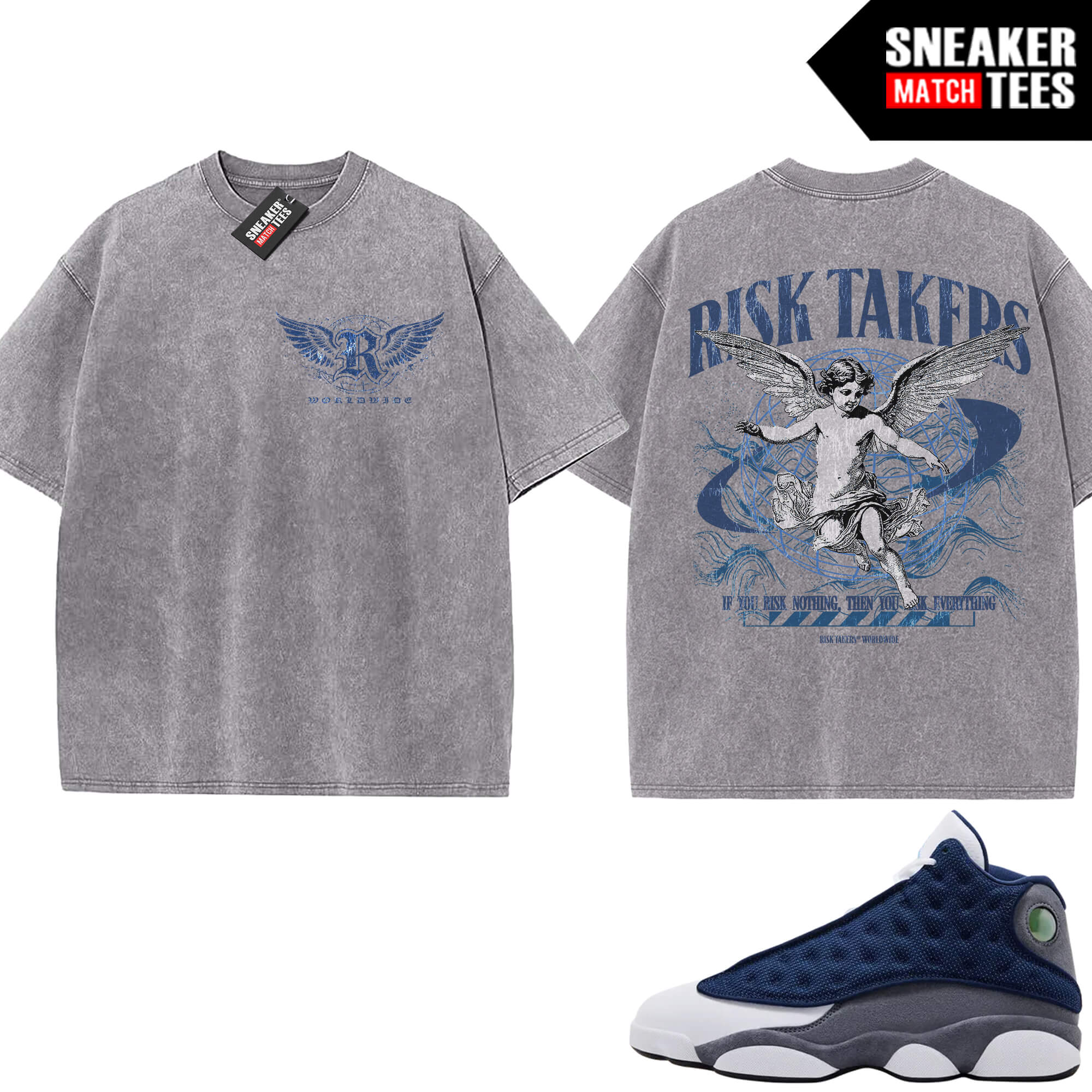 Flint 13 AJ13 Sneaker Match Vintage Wash Tee Light Grey V2 Risktakers Worldwide