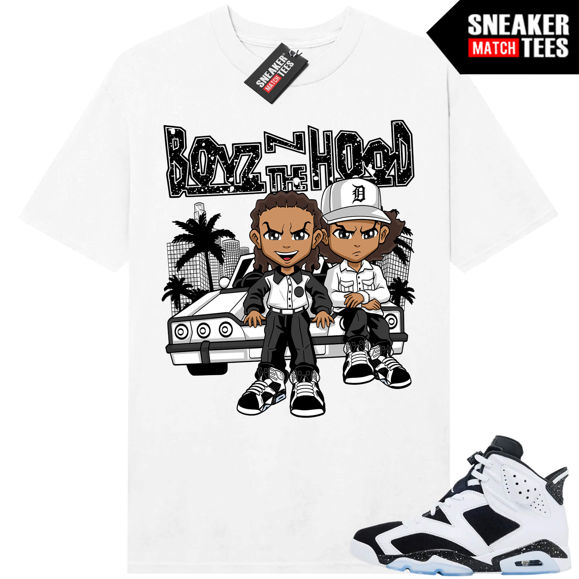 Jordan 6 Oreo Sneaker Match Graphic tees White Boyz N The Hood x Boondocks Parody