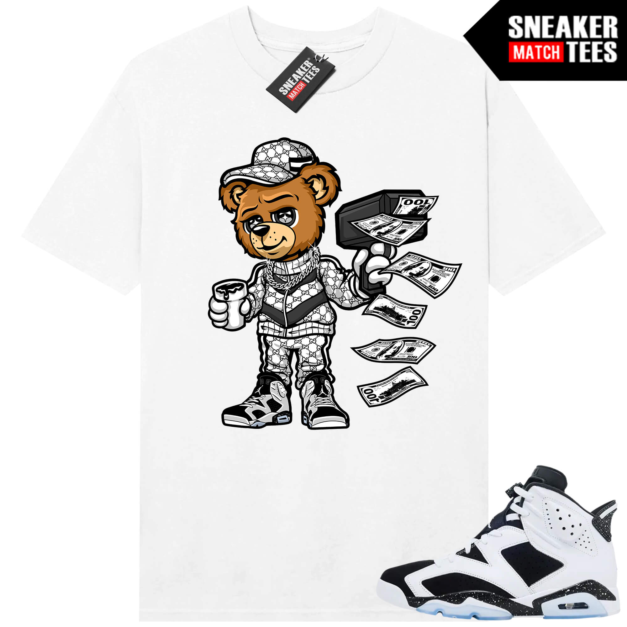 Jordan 6 Oreo Sneaker Match Graphic tees White Cash Canon Bear