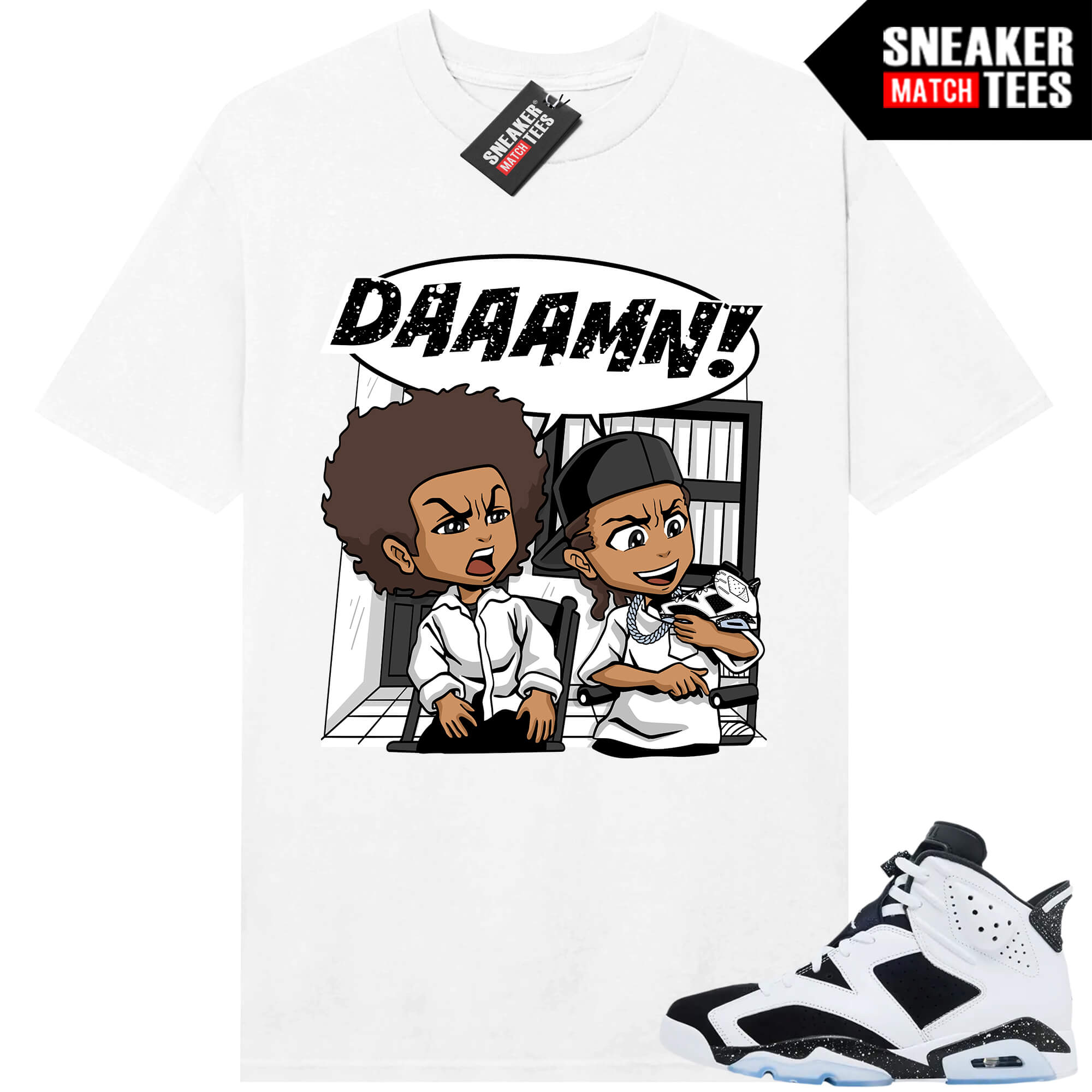 Jordan 6 Oreo Sneaker Match Graphic tees White DAAAMN x Boondocks Parody