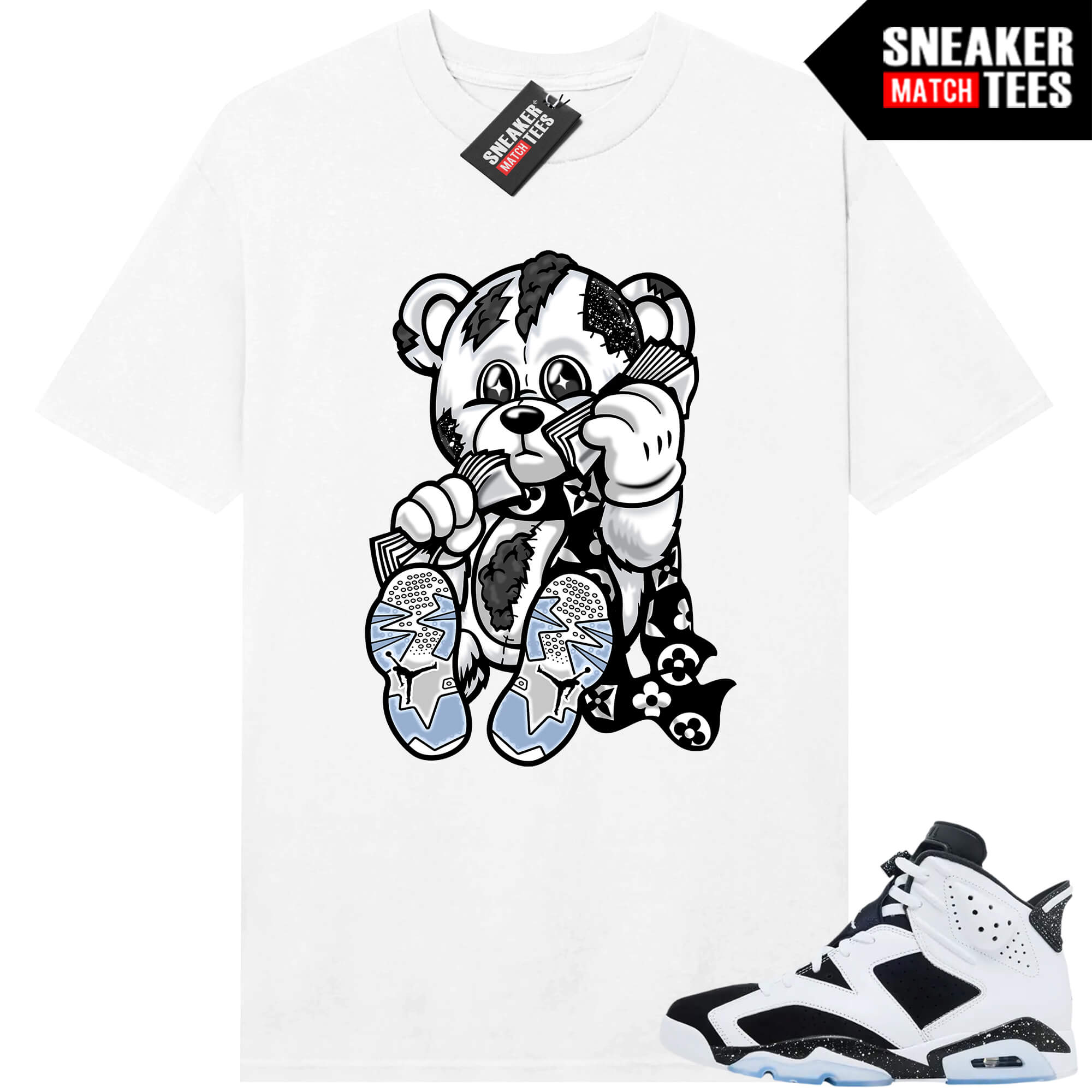 Jordan 6 Oreo Sneaker Match Graphic tees White Designer Bear
